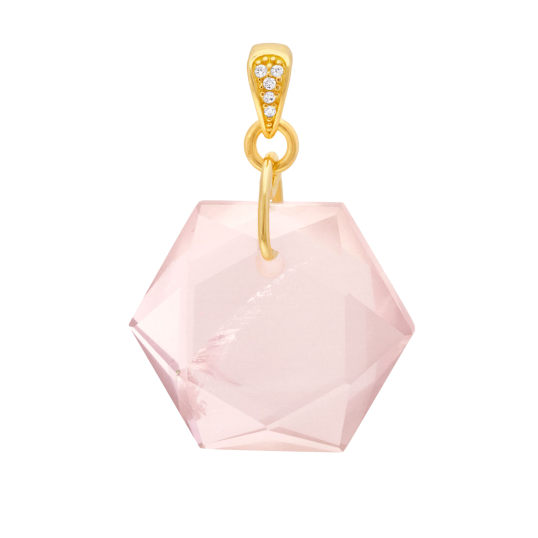 Pendentif en plaqué or et oxydes de zirconium, Quartz rose
