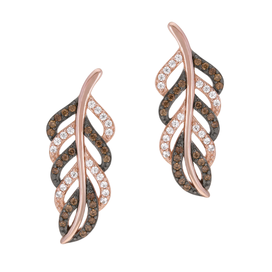 Boucles d'oreilles en plaqué or rose et rhodié, oxydes de zirconium