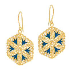 Boucles d'oreilles en plaqué or, oxydes de zirconium et laque