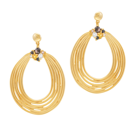 Boucles d'oreilles en plaqué or, oxydes de zirconium et nacre noire