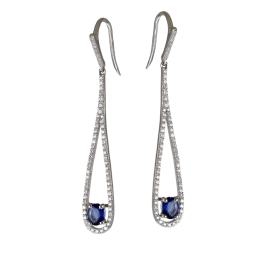 Boucles en argent rhodié, goutte, saphir et oxydes de zirconium