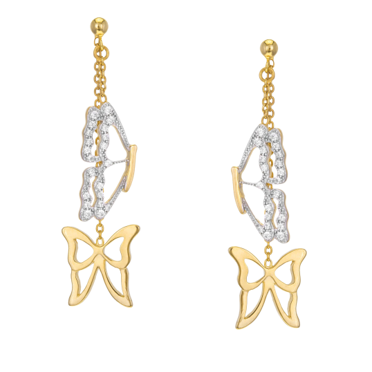 Boucles en argent rhodié et doré, papillons oxydes de zirconium
