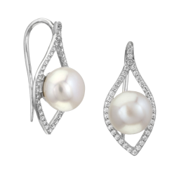 Boucles en argent rhodié, perle de culture et oxydes de zirconium