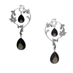 Boucles d'oreilles en argent rhodié et gouttes nacre