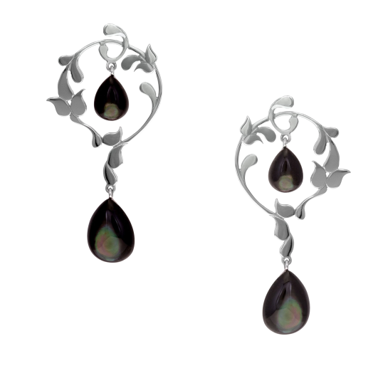 Boucles d'oreilles en argent rhodié et gouttes nacre