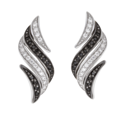 Boucles d'oreilles en argent rhodié et rhodié noir, oxydes de zirconium blancs et noirs
