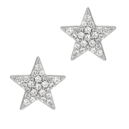 Boucles d'oreilles en argent rhodié, oxydes de zirconium, étoile