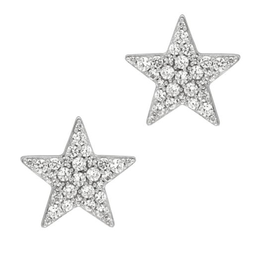 Boucles d'oreilles en argent rhodié, oxydes de zirconium, étoile