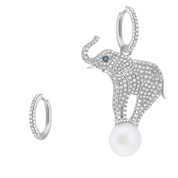 Boucles d'oreilles en argent rhodié, perle de culture  et oxydes de zirconium 