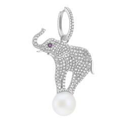 Boucles d'oreilles en argent rhodié, perle de culture  et oxydes de zirconium 