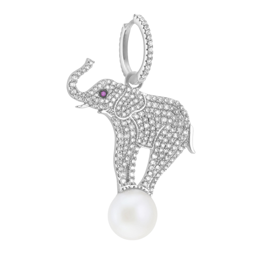 Boucles d'oreilles en argent rhodié, perle de culture  et oxydes de zirconium 