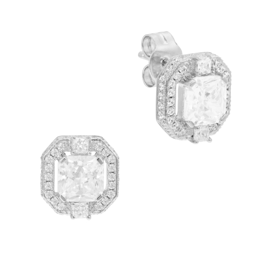 Boucles d'oreilles en argent rhodié, oxydes de zirconium