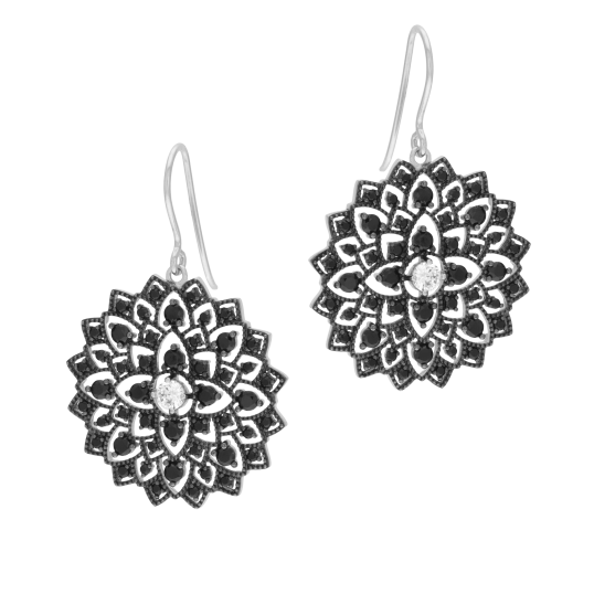 Boucles d'oreilles en argent rhodié et rhodié noir, spinelles et oxyde de zirconium