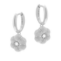 Boucles d'oreilles en argent rhodié et oxyde de zirconium, fleur