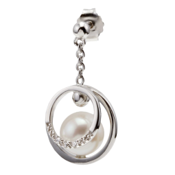 Boucles d'oreilles en argent rhodié, perle de culture et oxydes de zirconium