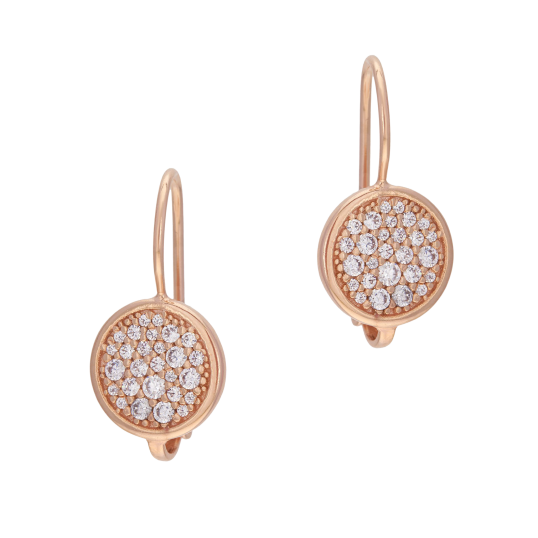 Boucles d'oreille en bronze plaqué or  rose et oxydes de zirconium