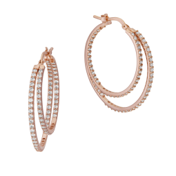 Créoles double fils en bronze plaqué or rose et oxydes de zirconium