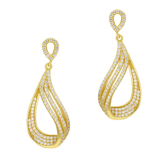 Boucles d'oreilles en argent doré et oxydes de zirconium