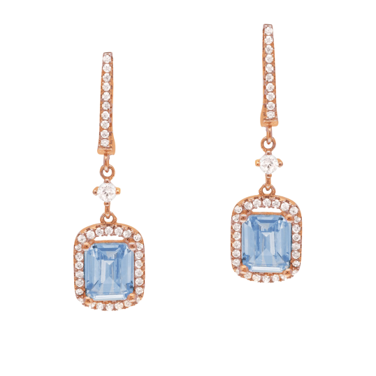 Boucles d'oreilles en argent doré rose, oxydes de zirconium