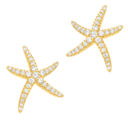 Boucles d'oreilles en argent doré et oxydes de zirconium, étoile de mer