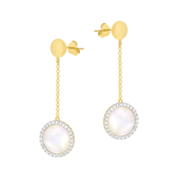 Boucles d'oreilles en argent doré, nacre et oxydes de zirconium