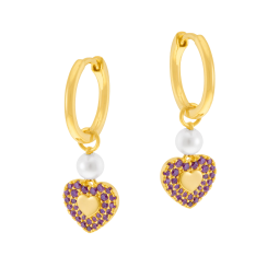 Boucles d'oreilles en argent doré, perle de culture et oxydes de zirconium