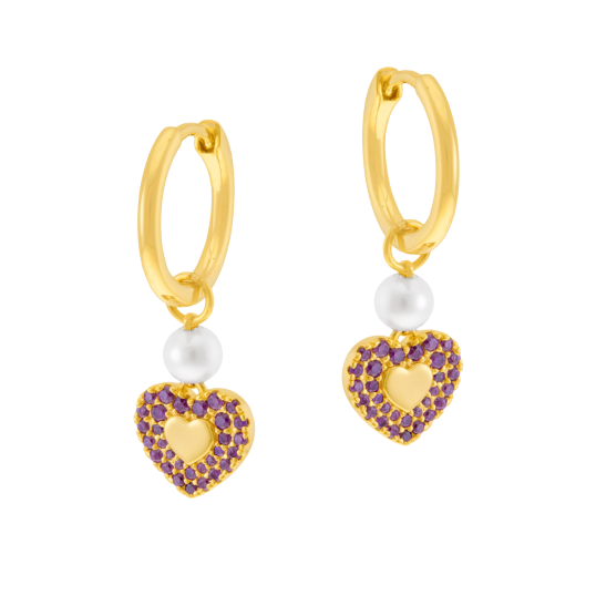 Boucles d'oreilles en argent doré, perle de culture et oxydes de zirconium