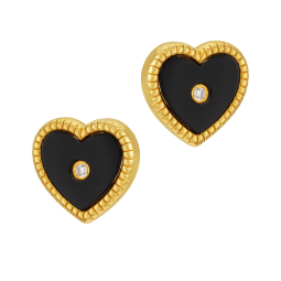 Boucles d'oreilles en argent doré , onyx et oxydes de zirconium, coeur