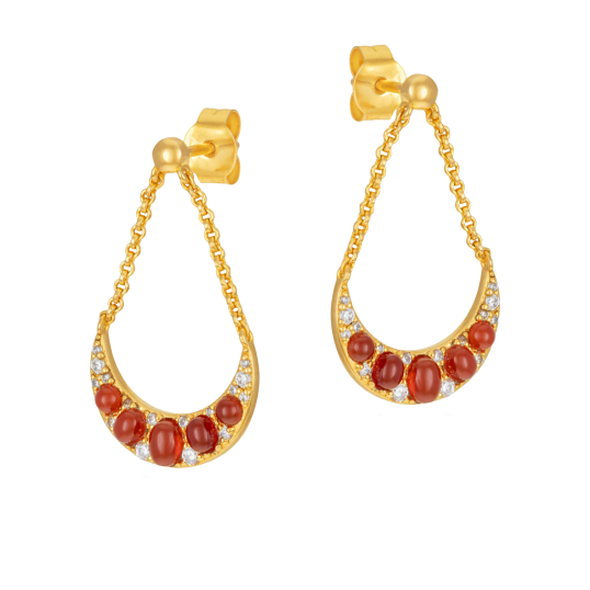 Boucles d'oreilles en argent doré, grenats et oxydes de zirconium