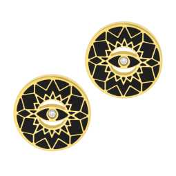Boucles d'oreilles en acier doré, oxyde de zirconium et laque noire