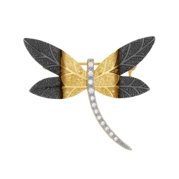Broche en plaqué or et oxydes de zirconium, libellule 