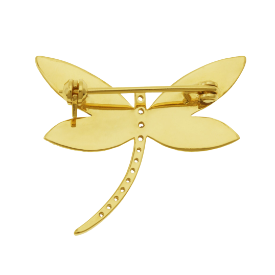 Broche en plaqué or et oxydes de zirconium, libellule 
