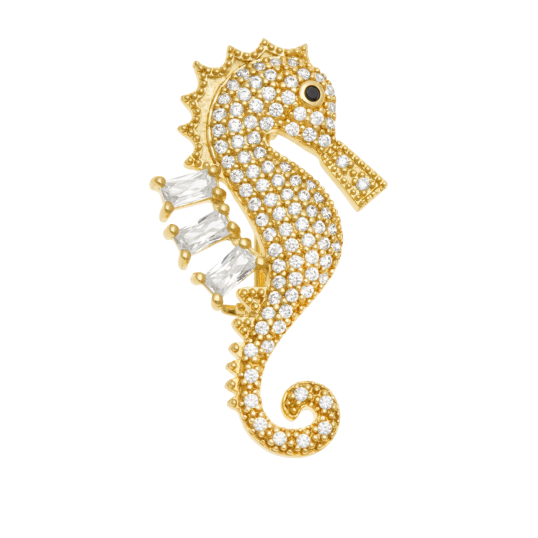Broche en plaqué or et oxydes de zirconium, hippocampe Broche en plaqué or et oxydes de zirconium, hippocampe