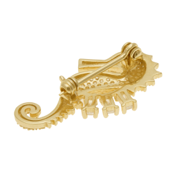 Broche en plaqué or et oxydes de zirconium, hippocampe