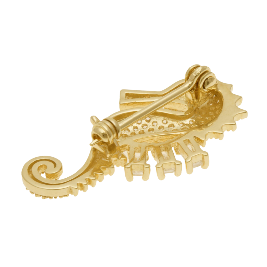 Broche en plaqué or et oxydes de zirconium, hippocampe Broche en plaqué or et oxydes de zirconium, hippocampe
