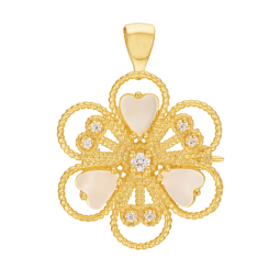 Broche pendentif plaqué or, nacres et oxydes de zirconium