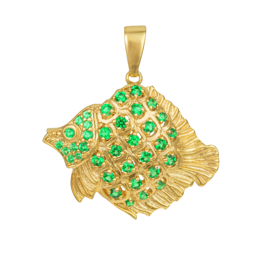 Broche pendentif en plaqué or et oxydes de zirconium , poisson