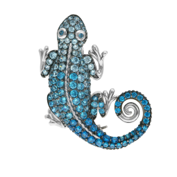 Broche pendentif en argent rhodié et oxydes de zirconium, gecko
