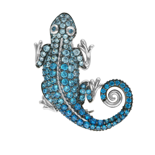 Broche pendentif en argent rhodié et oxydes de zirconium, gecko