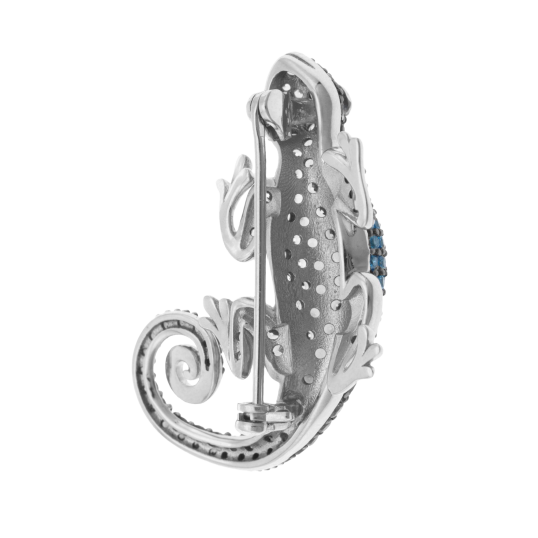 Broche pendentif en argent rhodié et oxydes de zirconium, gecko
