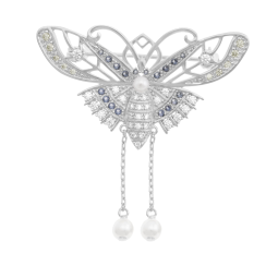 Broche en argent rhodié, perles de culture et oxydes de zirconium, papillon