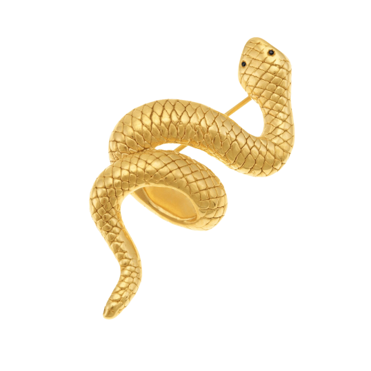 Broche en argent doré et laque noire, serpent Broche en argent doré et laque noire, serpent