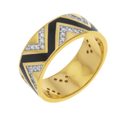 Bague en plaqué or, laque noire et oxydes de zirconium