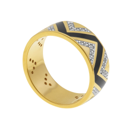 Bague en plaqué or, laque noire et oxydes de zirconium