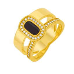 Bague en plaqué or, oxydes de zirconium et laque