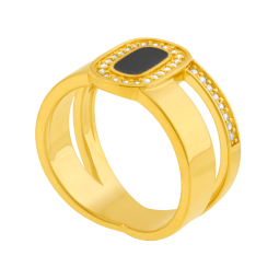 Bague en plaqué or, oxydes de zirconium et laque