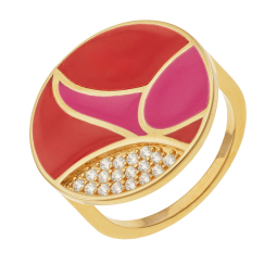 Bague en plaqué or, oxydes de zirconium et laque