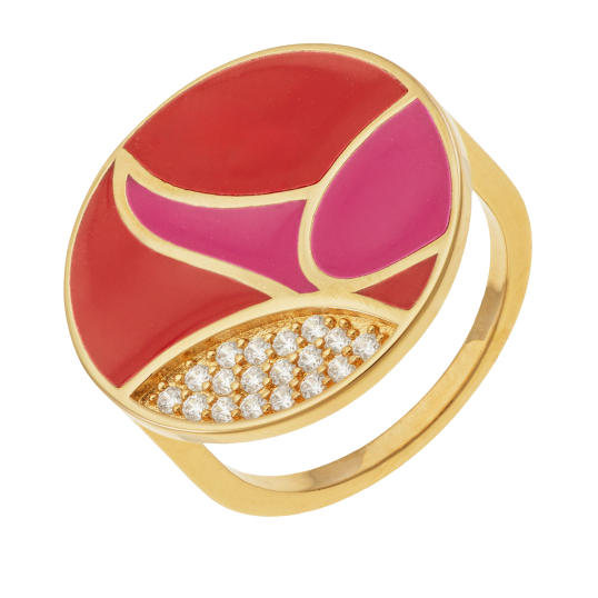 Bague en plaqué or, oxydes de zirconium et laque