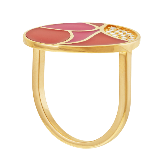 Bague en plaqué or, oxydes de zirconium et laque