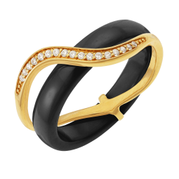 Bague en plaqué or, oxydes de zirconium et céramique noire